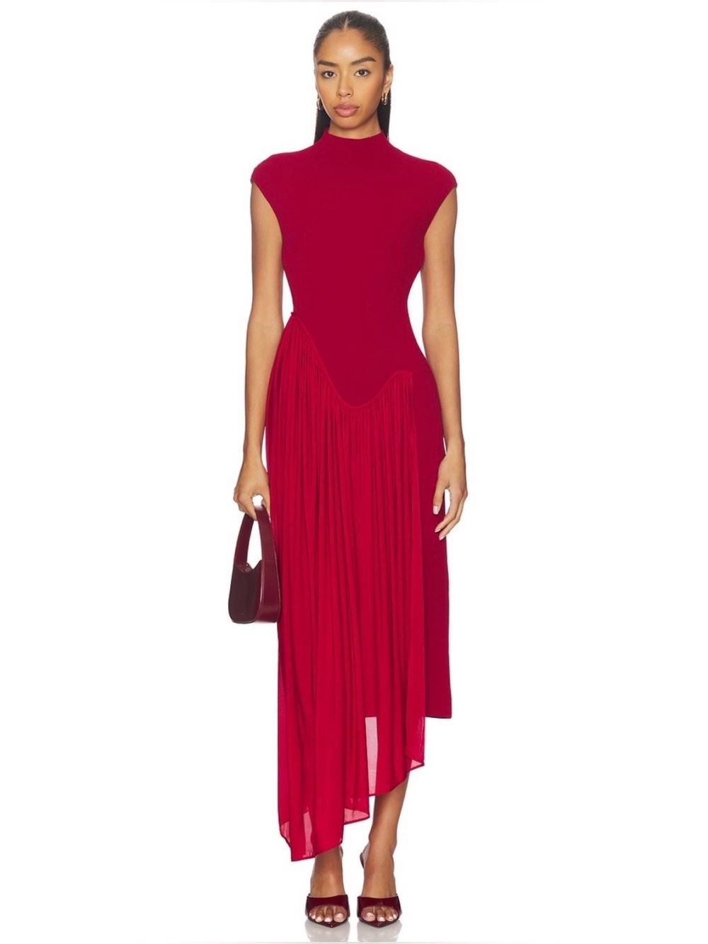 Et Ochs Francis Knit Red Dress Draped Knit Combo Maxi Medium